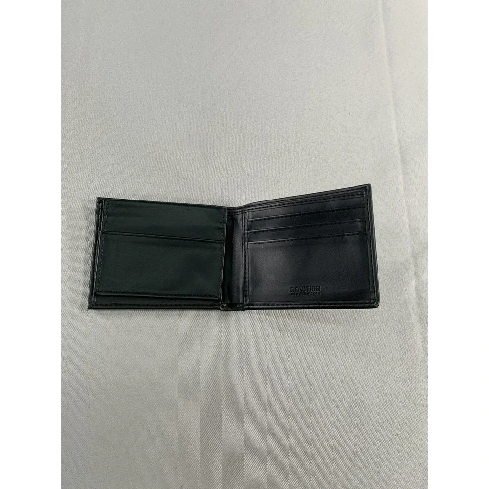Kenneth Cole Reaction Wallet Mens Black Bifold ID Window NYC Embossed Card Slots